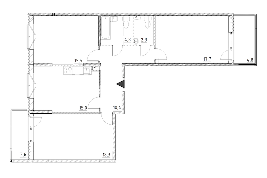 3-комнатная квартира 87.8 м², 2/12 эт., ЖК «Квартал Che»